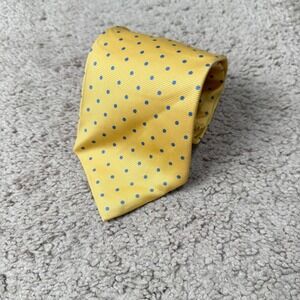 Brooks Brothers‎ Makers Yellow Blue Polka Dot Silk Necktie Handmade USA Menswear